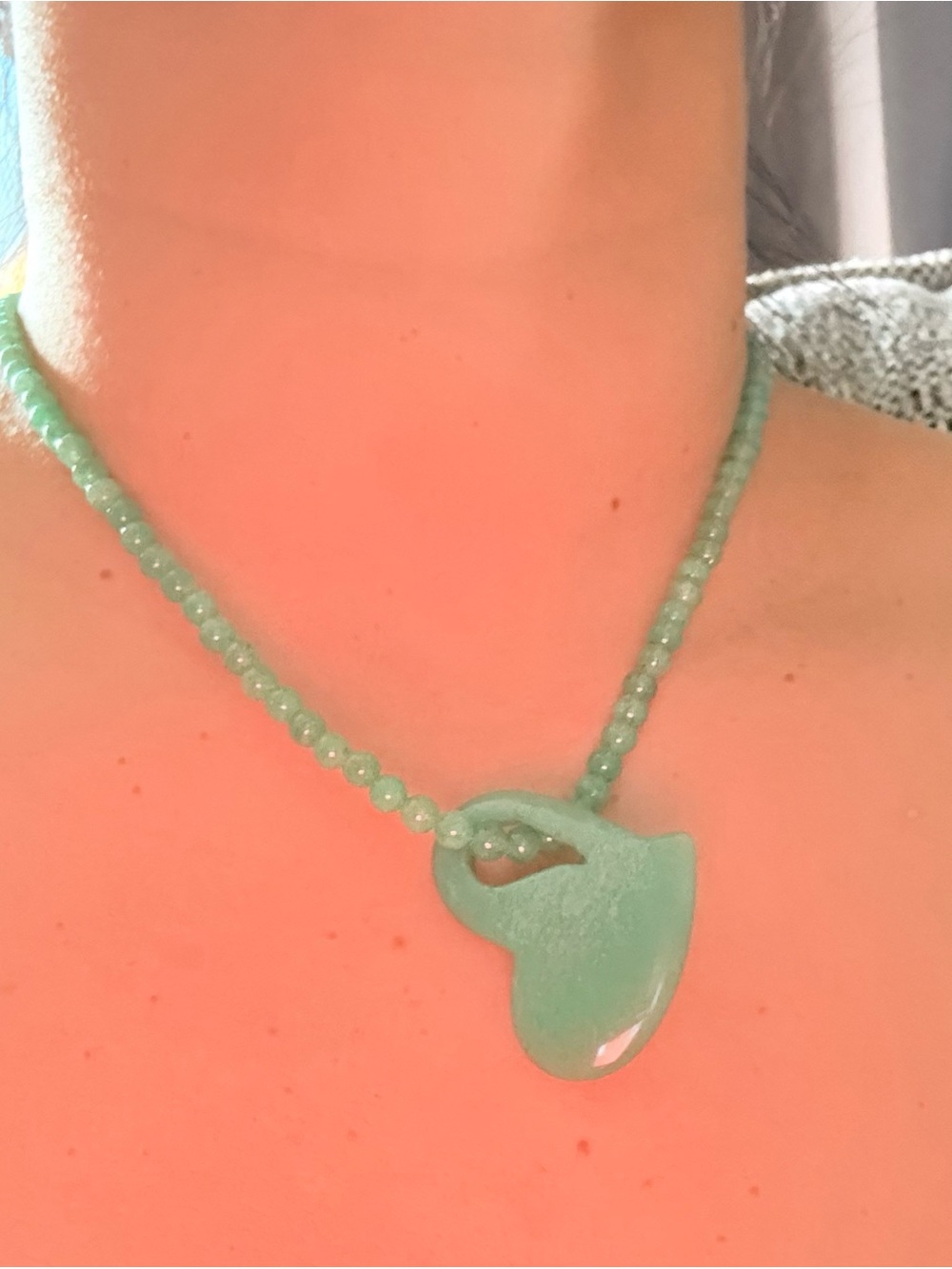 Green Heart Pendant Beaded Necklace - Women's Jewelry
